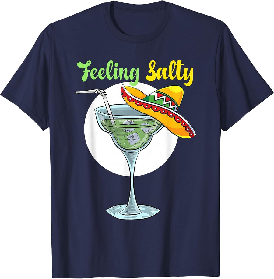 Feeling Salty Funny Margarita Drinking Mexican Cinco De Mayo T-Shirt - Navy Blue