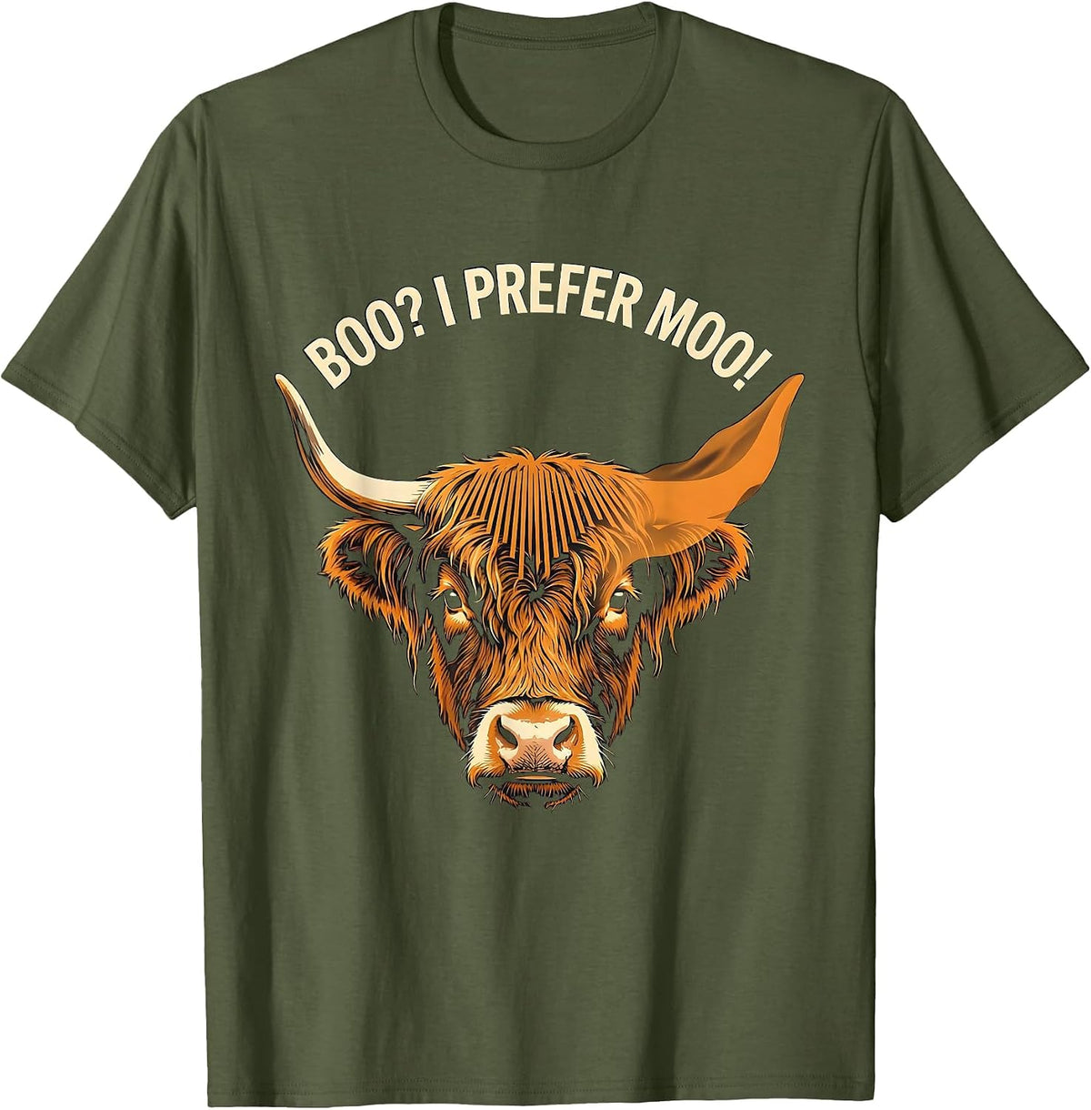 Men's Boo? I Prefer Moo! Funny Highland Cow Halloween Fall T-Shirt - Olive Green