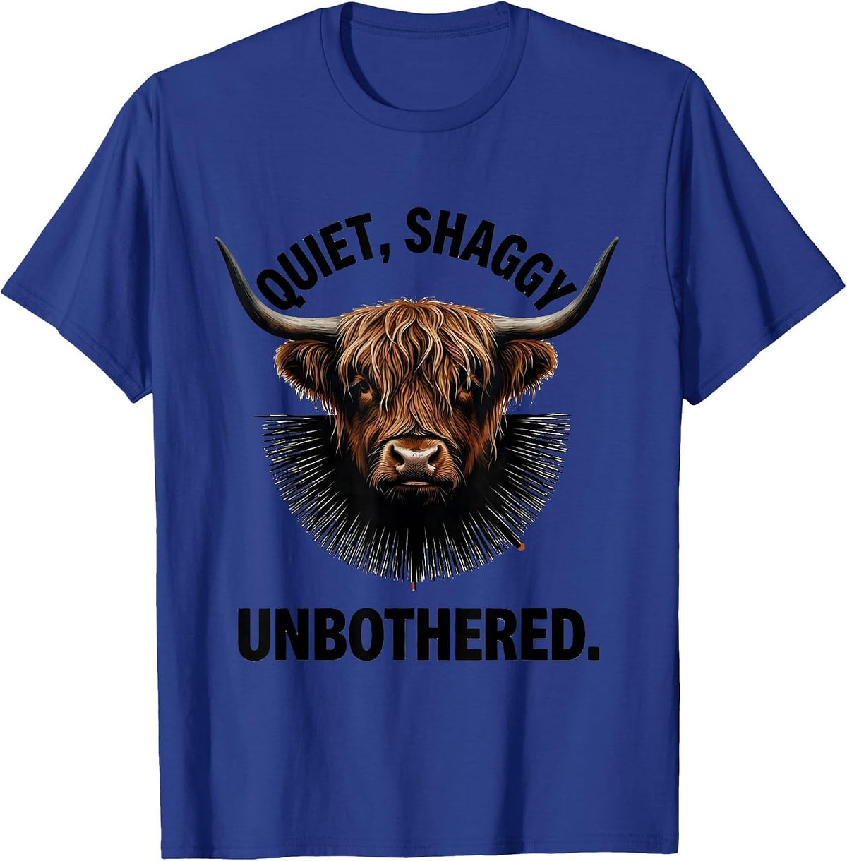 Men's Quiet Shaggy Unbothered Funny Highland Cow Attitude T-Shirt - Royal Blue