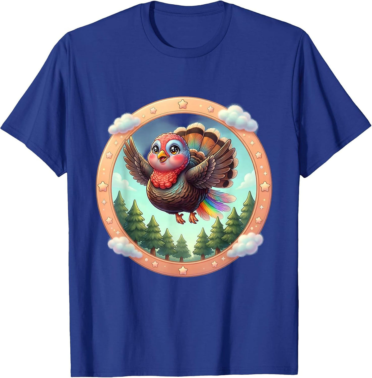 Men's Wild Turkey in Flight Over Pine Trees Graphic T-Shirt - Royal Blue