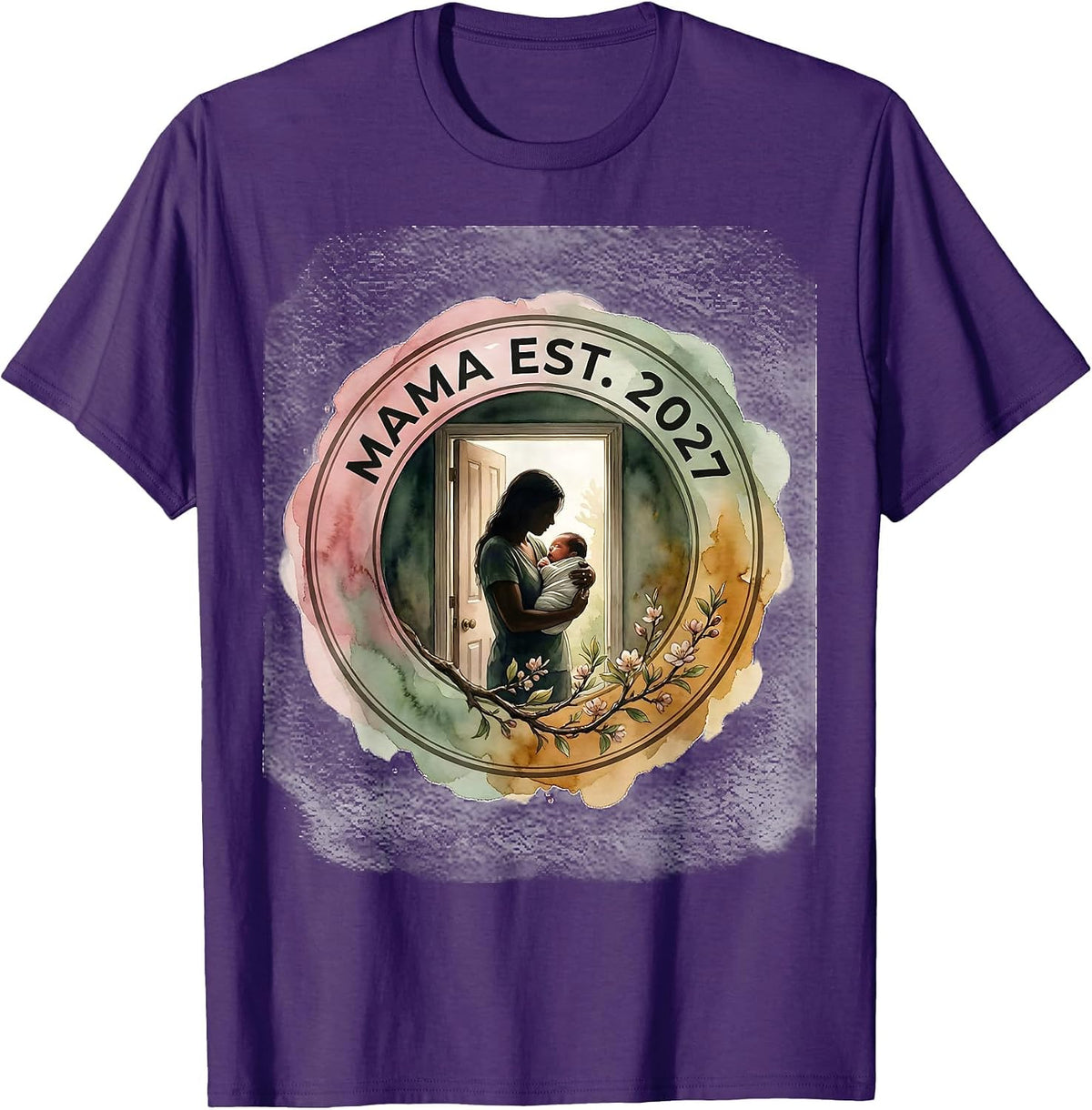 Men's Mama Est 2027 Minimalist Elegant Font Family Keepsake T-Shirt - Purple
