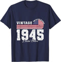 Vintage 1945 Birthday American Flag Patriotic Veterans Day T-Shirt - Navy Blue
