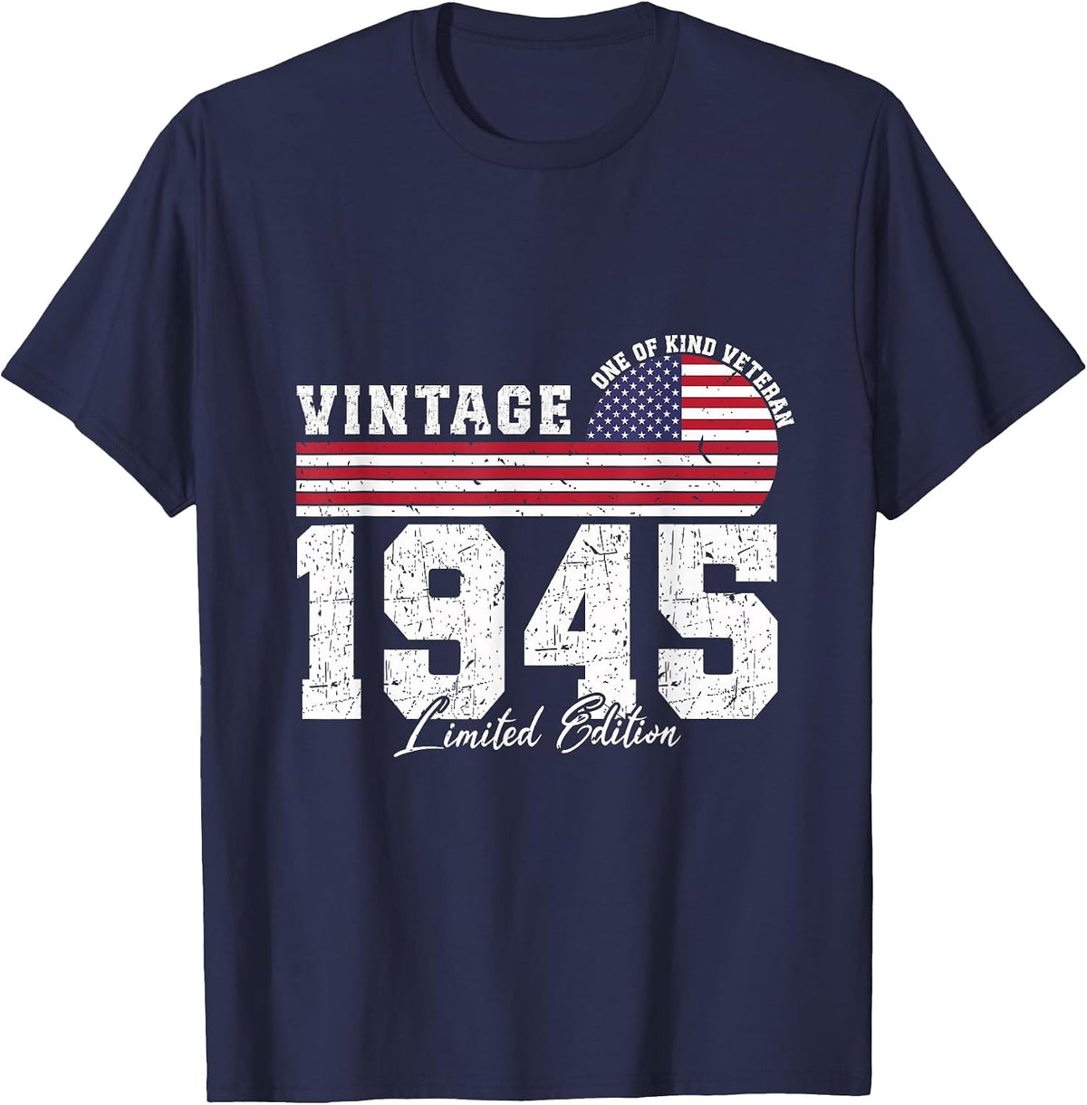 Vintage 1945 Birthday American Flag Patriotic Veterans Day T-Shirt - Navy Blue