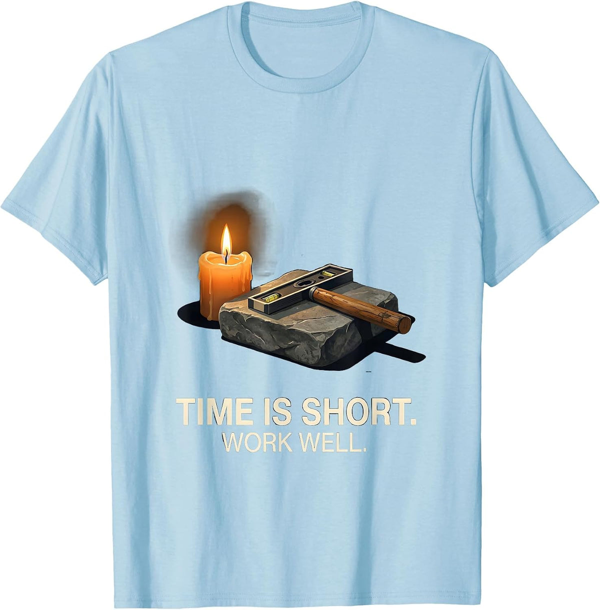 Men's Time Is Short Work Well Editorial Conceptual Freemason T-Shirt - Baby Blue