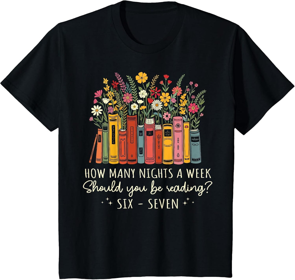 How Many Nights Reading 67 English Teacher Floral Book Lover T-Shirt - Black