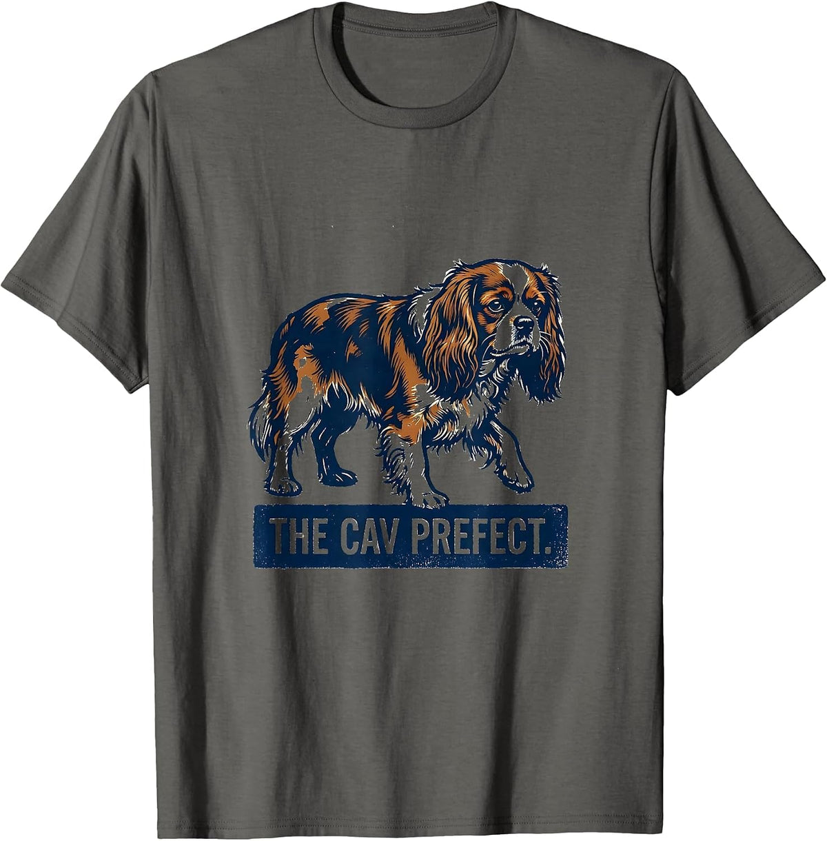 Men's The Cav Prefect Rubber Stamp Cavalier King Charles Spaniel T-Shirt - Asphalt Grey