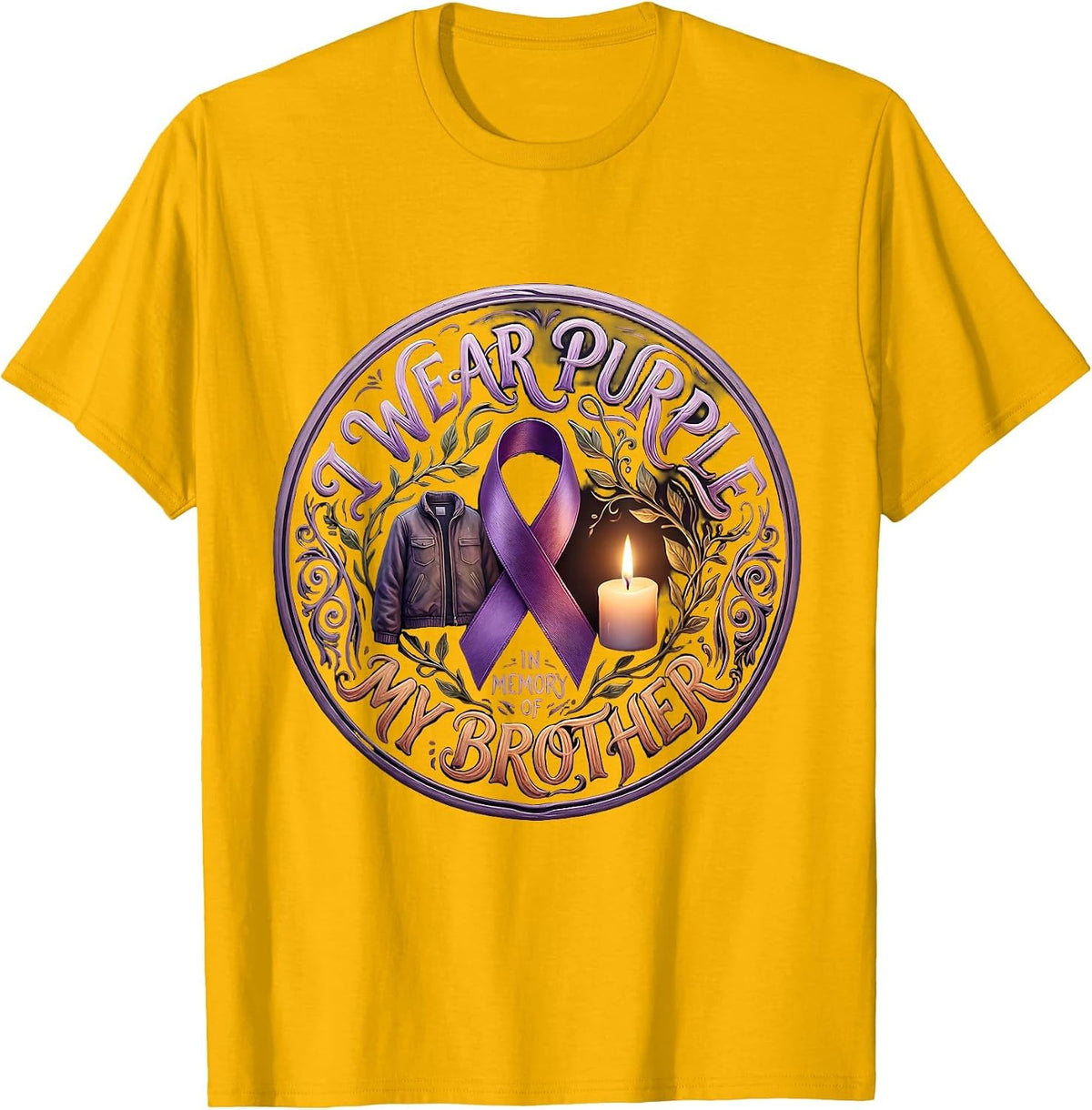 I Wear Purple In Memory Of My Brother Boho Memorial T-Shirt - Golden Yellow