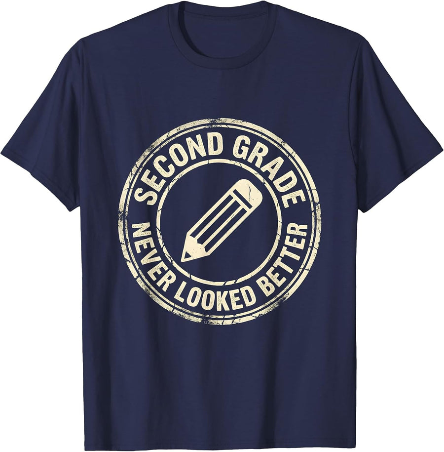 Second Grade Never Looked Better School Design T-Shirt - Navy Blue