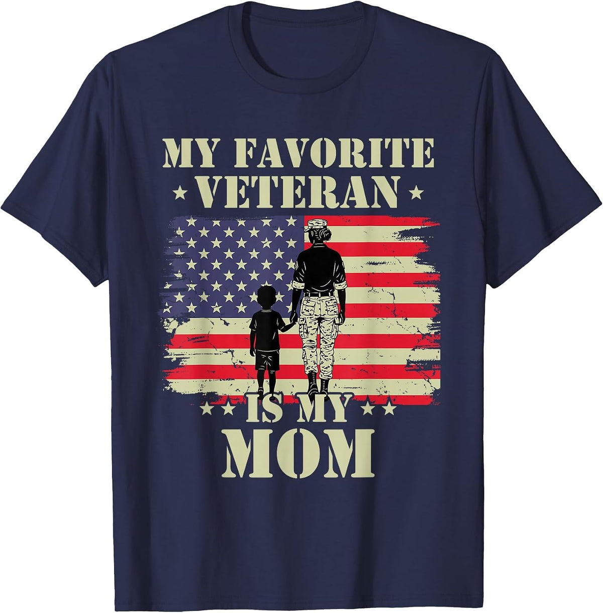 Veteran Mothers Day My Favorite Veteran is My Mom Proud Kids T-Shirt - Navy Blue