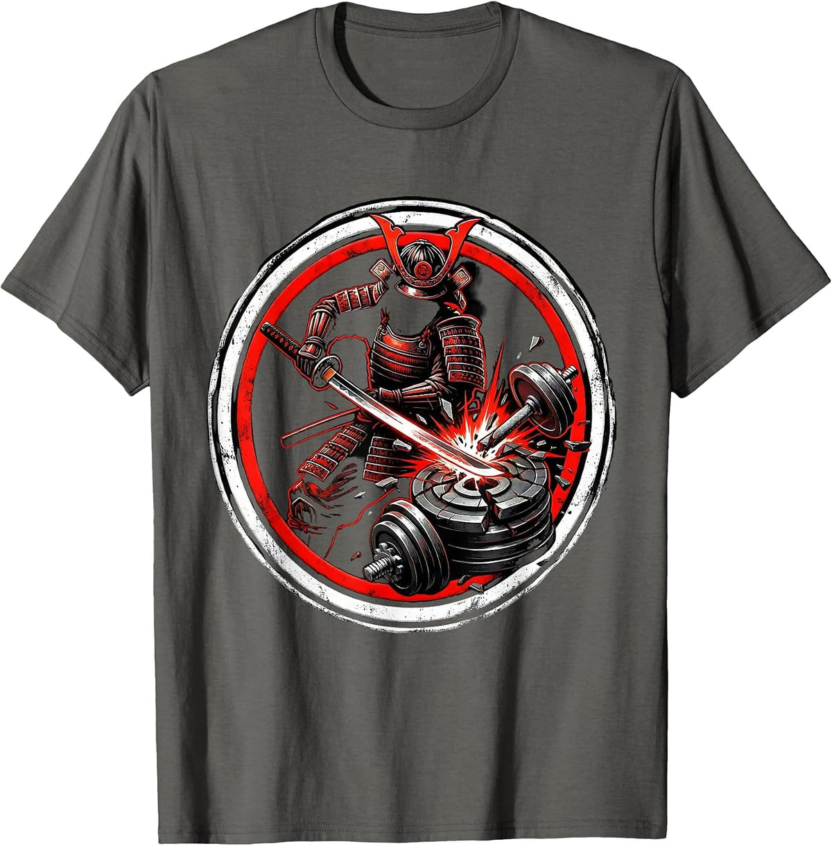 Samurai Warrior Gym Dumbbell Slice Graphic T-Shirt - Asphalt Grey