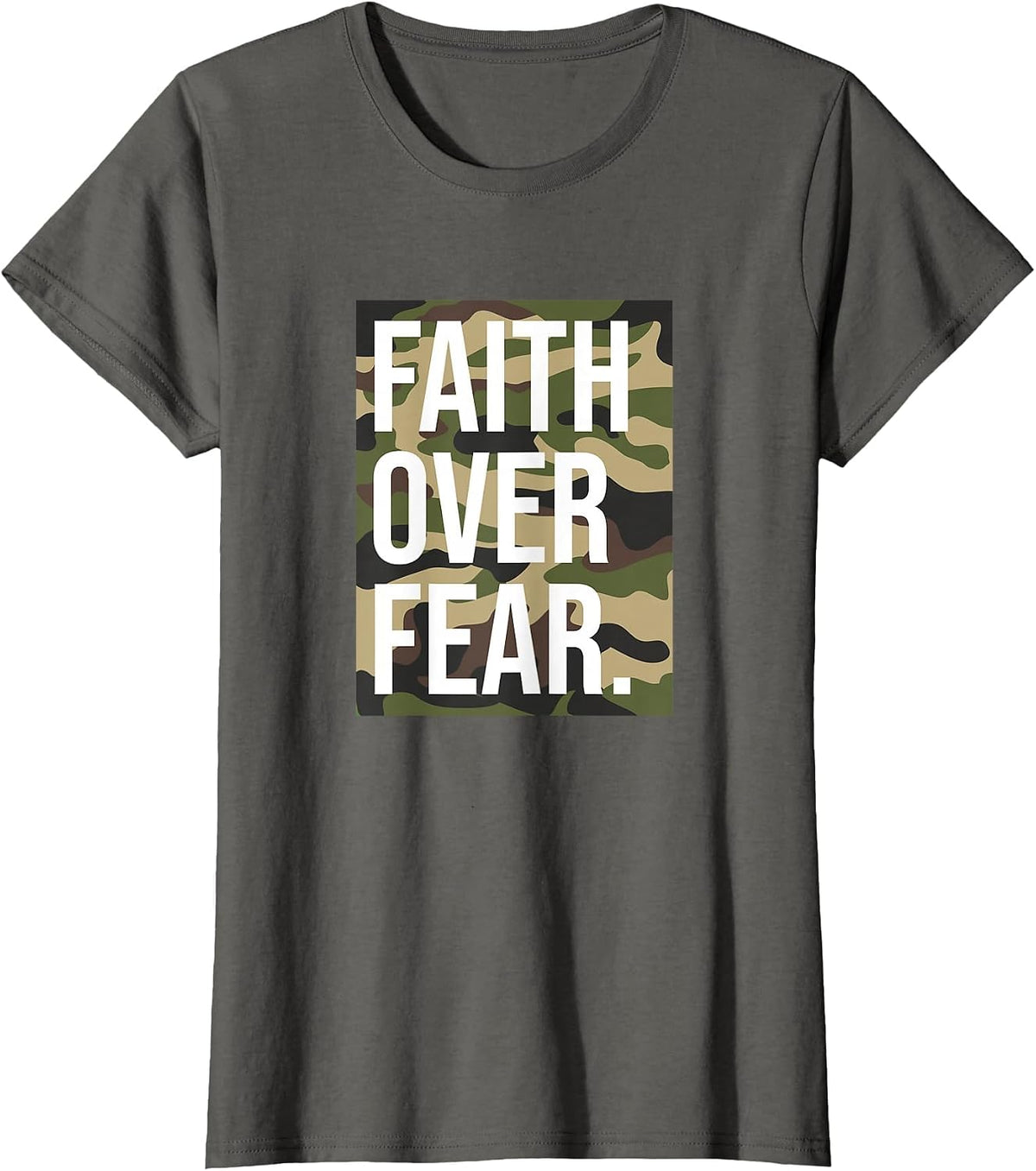 Faith Over Fear Christian Prayer Retro Camouflage Camo T-Shirt - Asphalt Grey