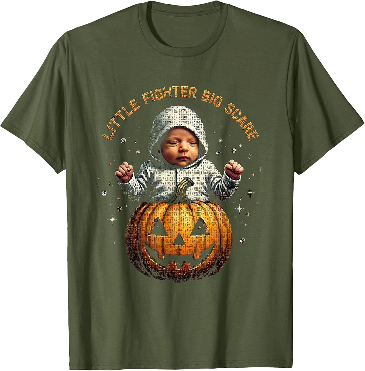 NICU Little Fighter Big Scare Halloween Design T-Shirt - Olive Green