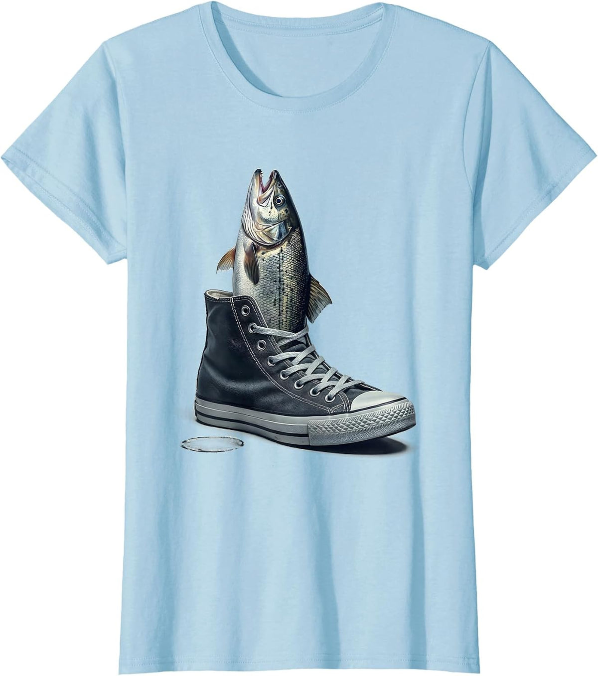 Women's Fih Meme Shoes Fish Funny Misspelled Fish Humor T-Shirt - Baby Blue