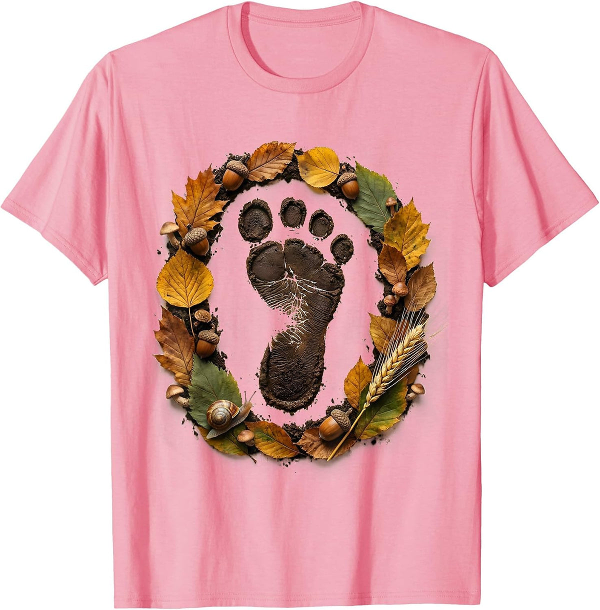 Men's Thanksgiving Turkey Footprint Mud Stamp Design T-Shirt - Pink