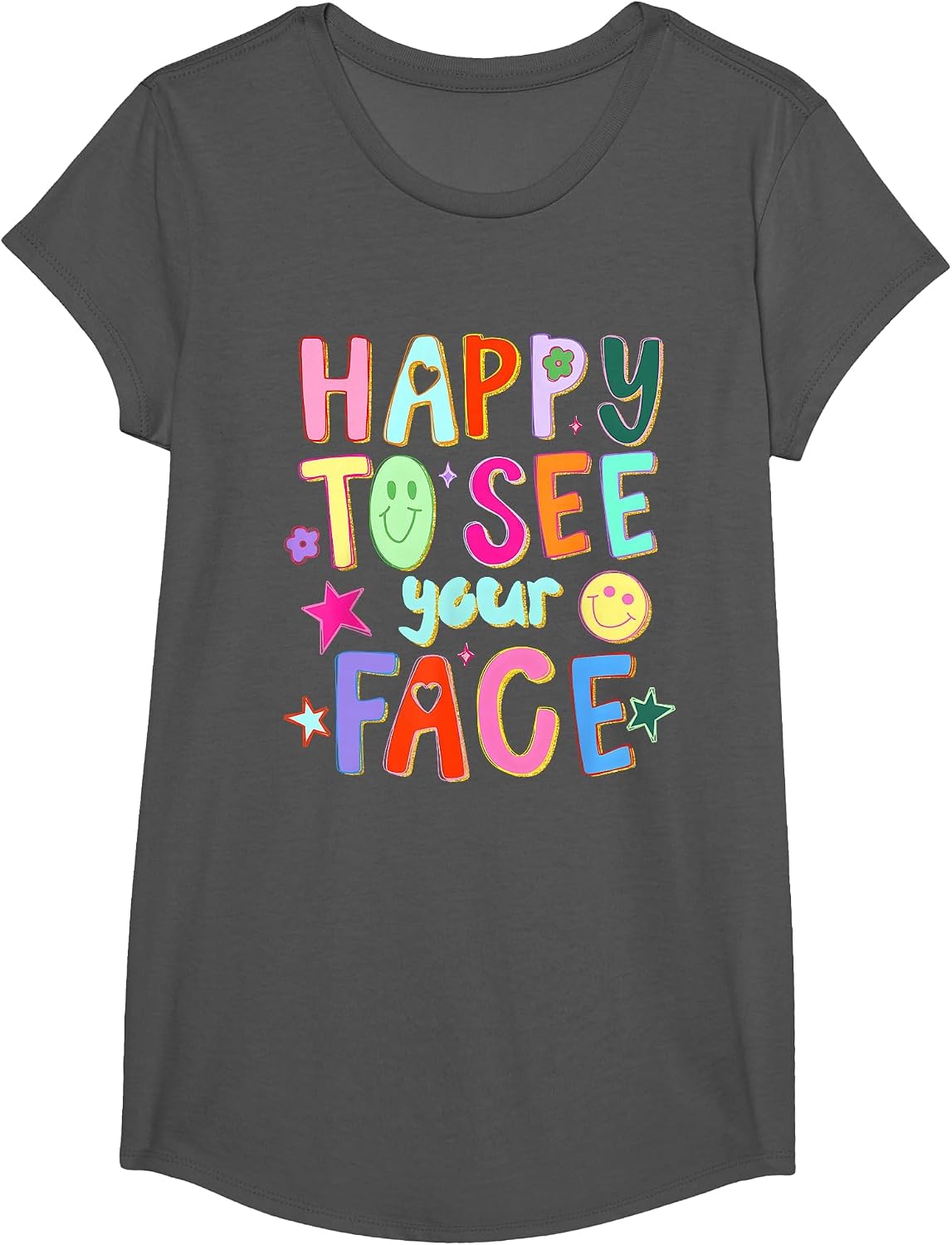 Happy to See Your Face Teacher Back to School Teachers Kids T-Shirt - Girls Asphalt Grey