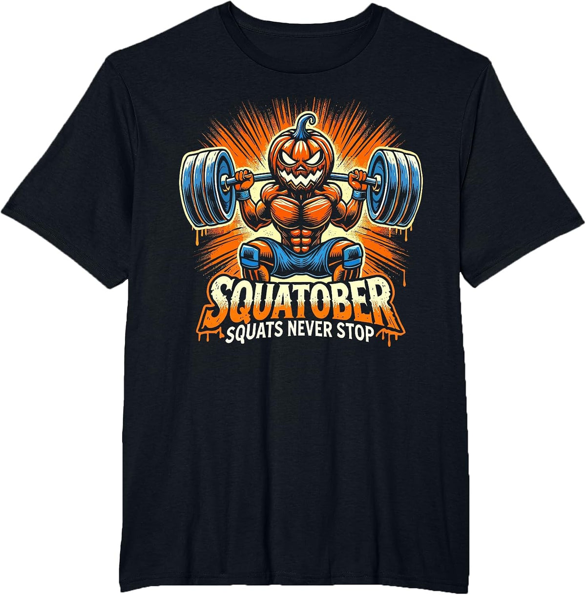 Squatober Pumpkin Halloween Costume, Spooky Weightlifting T-Shirt - Black