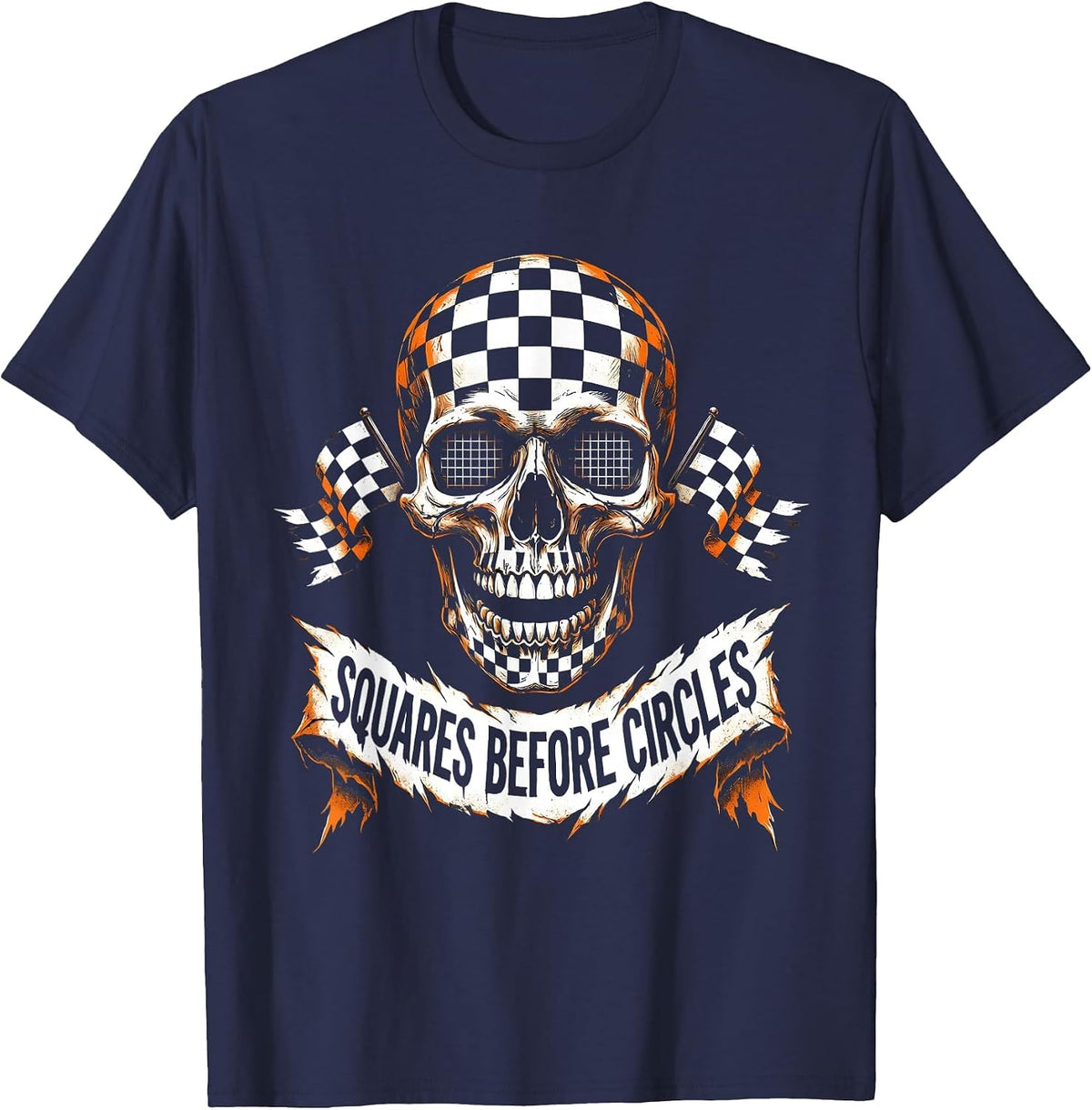 Squares Before Circles Checkered Pattern Design T-Shirt - Navy Blue