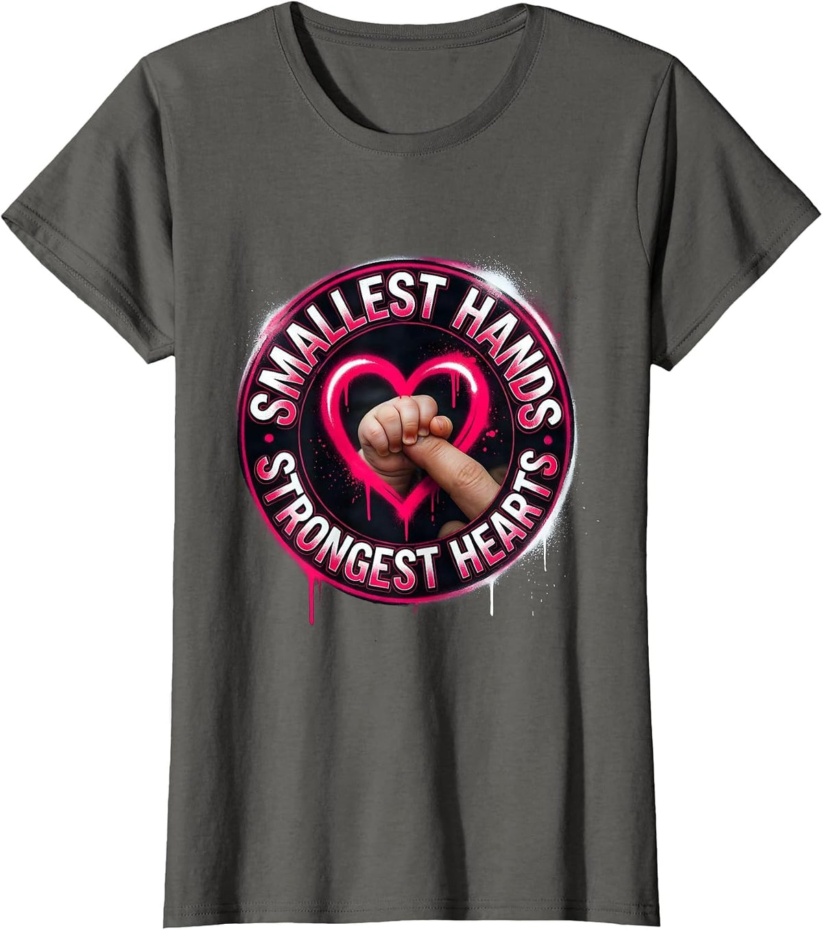 Women's Smallest Hands Strongest Hearts NICU Nurse Design T-Shirt - Asphalt Grey