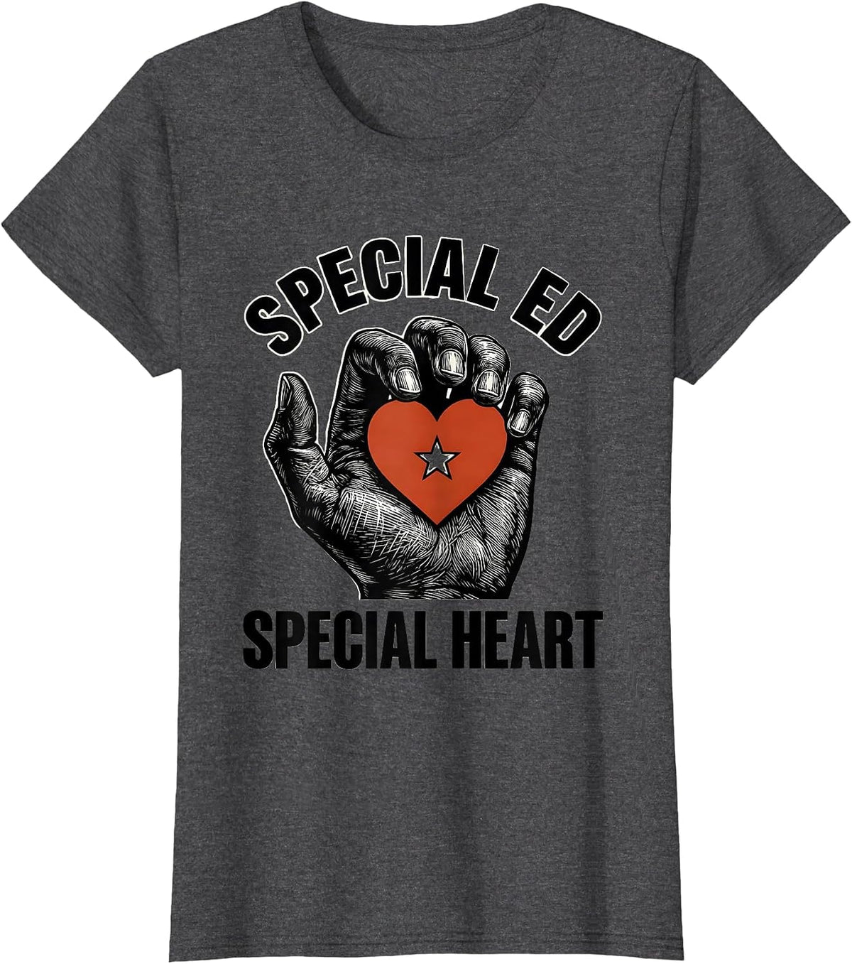 Women's Special Ed Special Heart Teacher Design T-Shirt - Dark Heather Grey