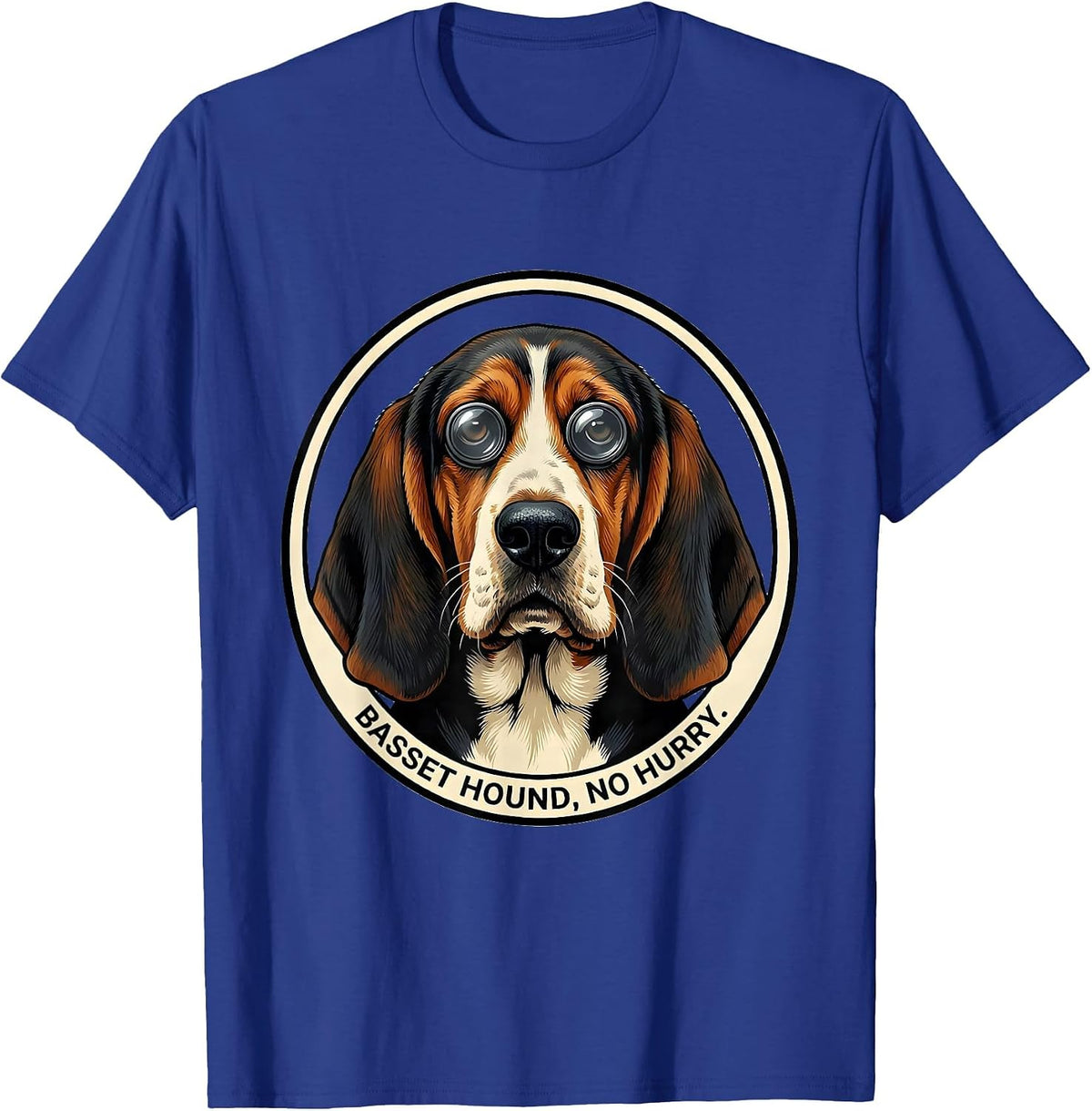 Men's Basset Hound No Hurry Funny Dog Lover Breed Portrait T-Shirt - Royal Blue