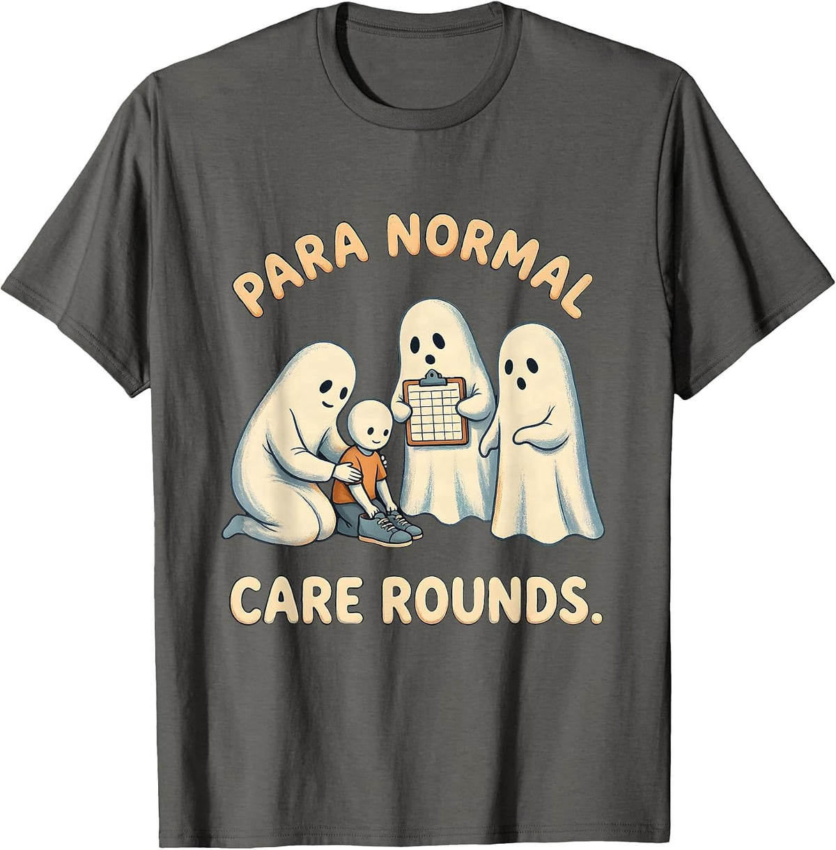 Men's Para Normal Care Rounds Storybook Ghost Paraeducator T-Shirt - Asphalt Grey