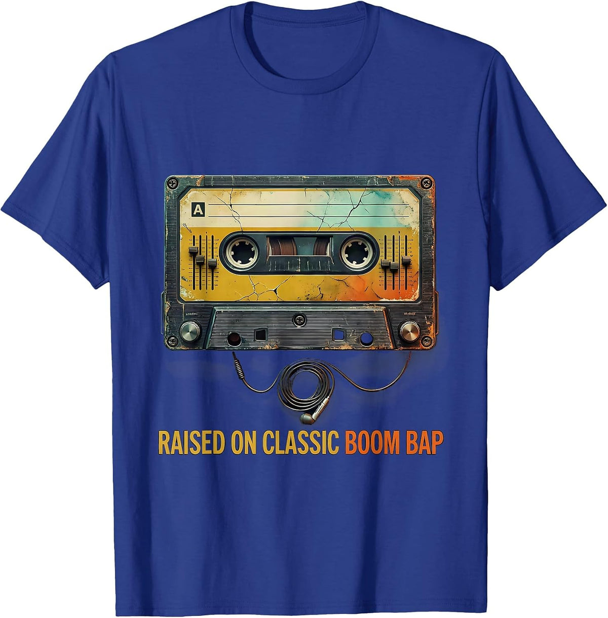 Men's Raised On Classic Boom Bap Distressed Hip Hop Nostalgia T-Shirt - Royal Blue