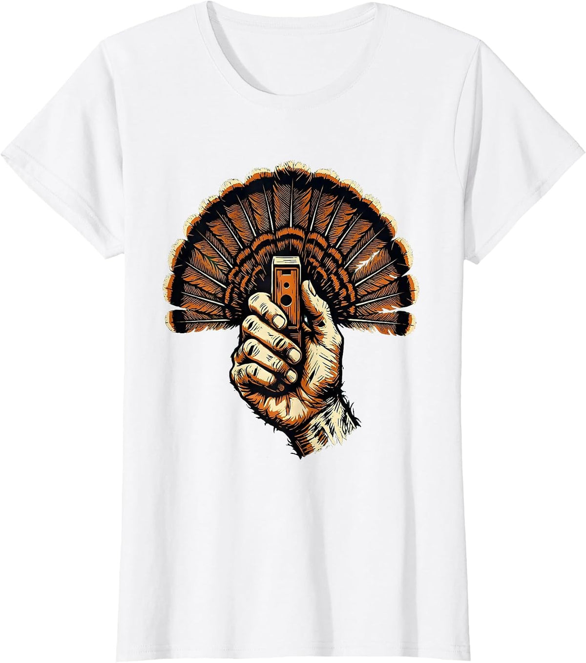 Turkey Call and Feathers Hunting Graphic T-Shirt - White