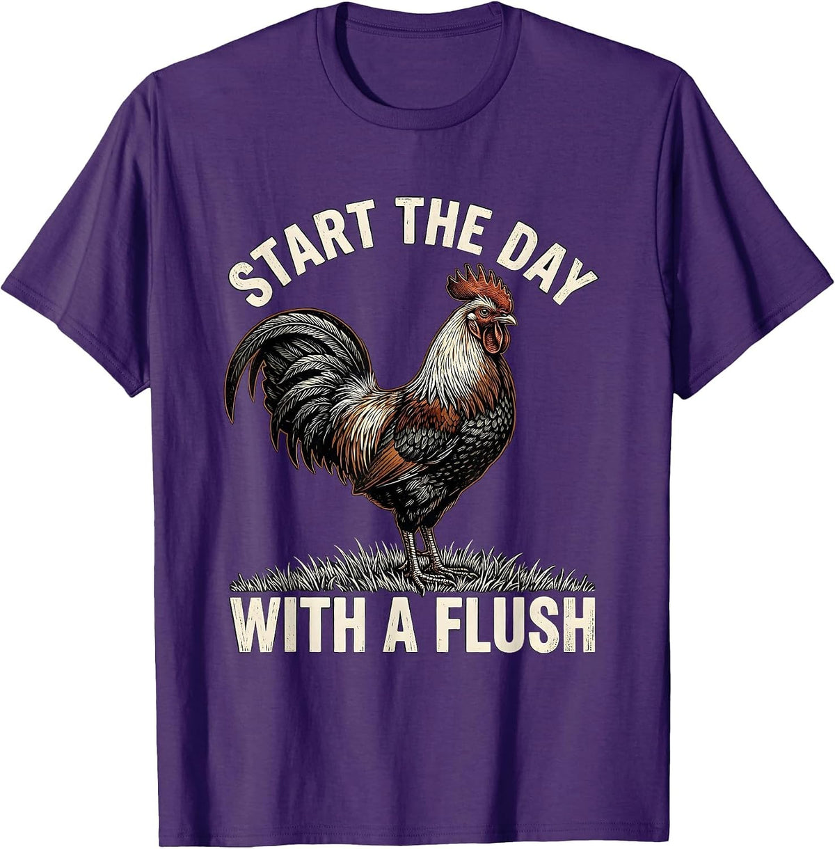 Start The Day With A Flush Woodcut Engraving Pheasant Hunter T-Shirt - Purple