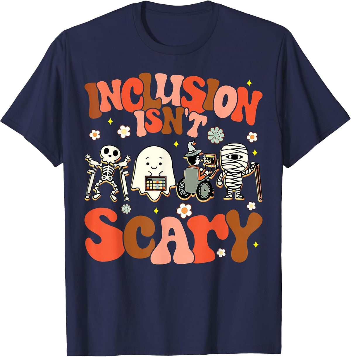 Inclusion Isn't Scary Funny SLP Sped Teacher Halloween T-Shirt - Navy Blue