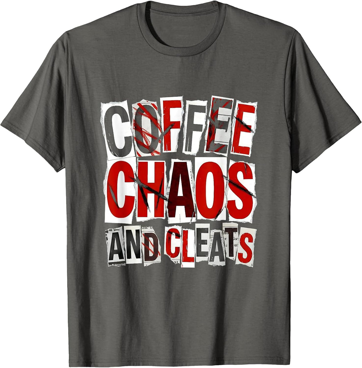 Coffee Chaos and Cleats Soccer Mom Design T-Shirt - Asphalt Grey