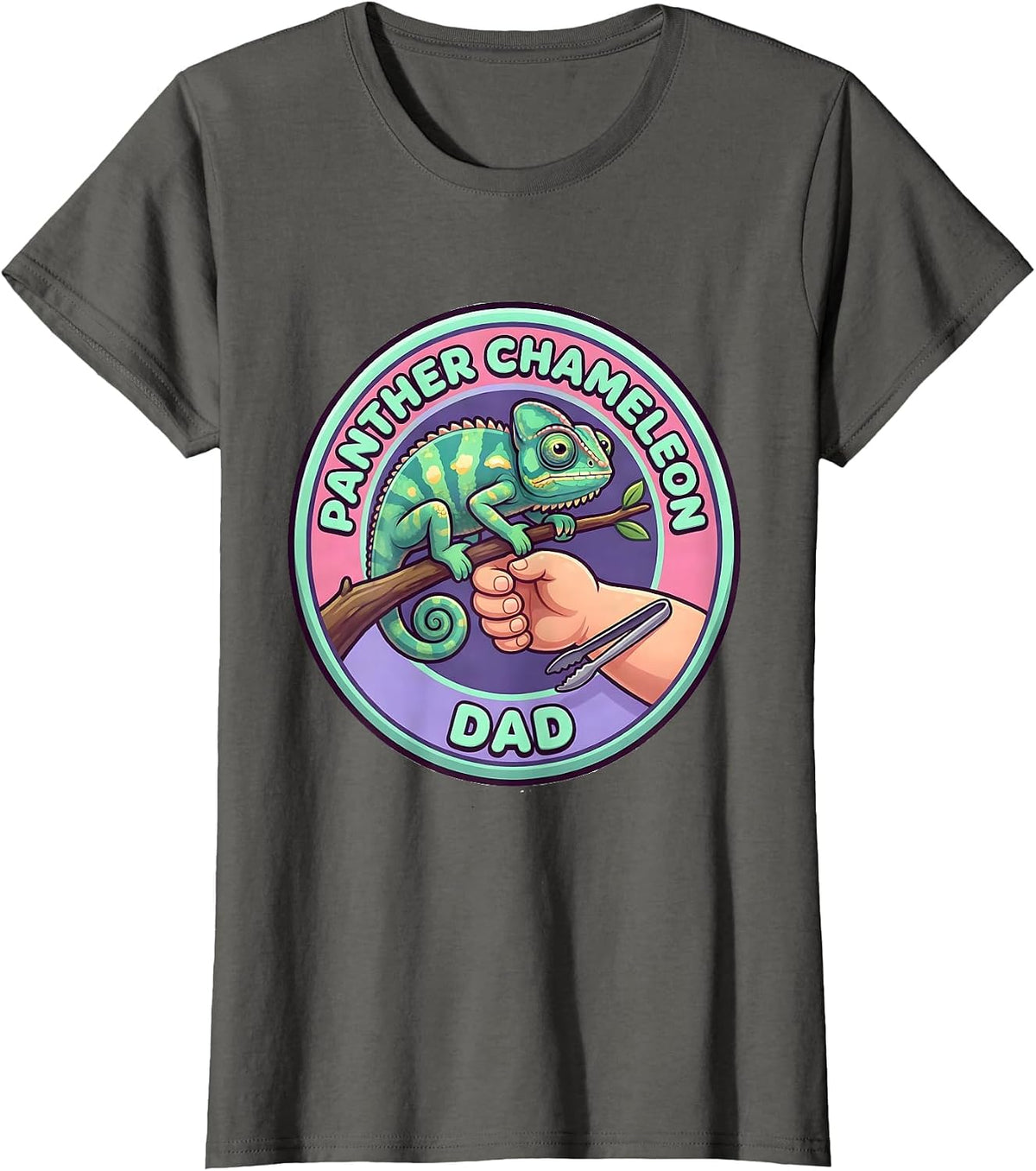 Women's Panther Chameleon Dad Cute Kawaii Reptile Lover Gift T-Shirt - Asphalt Grey