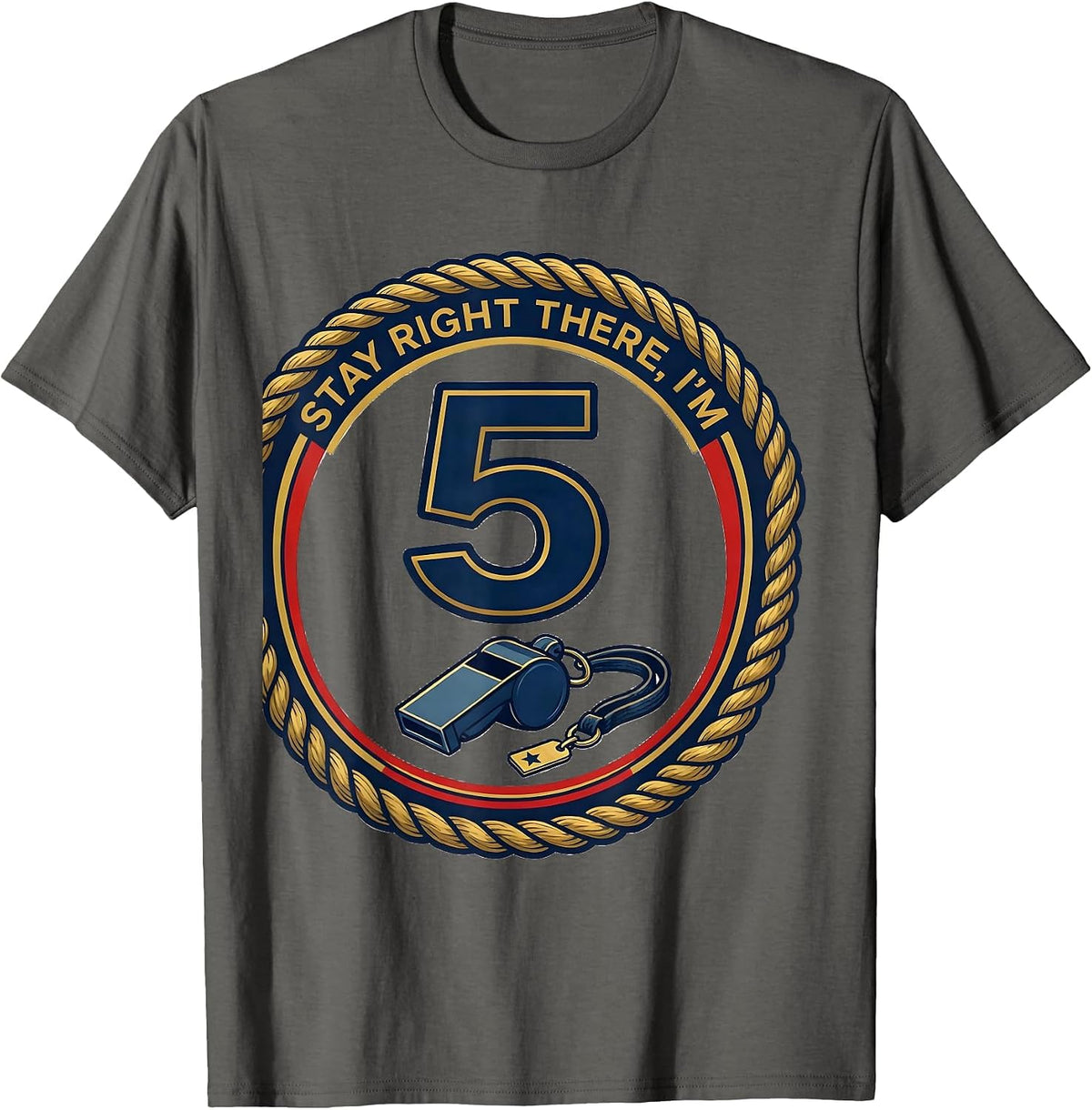 Men's Stay Right There, I'm 5 Police Officer Future Cop Kids T-Shirt - Asphalt Grey