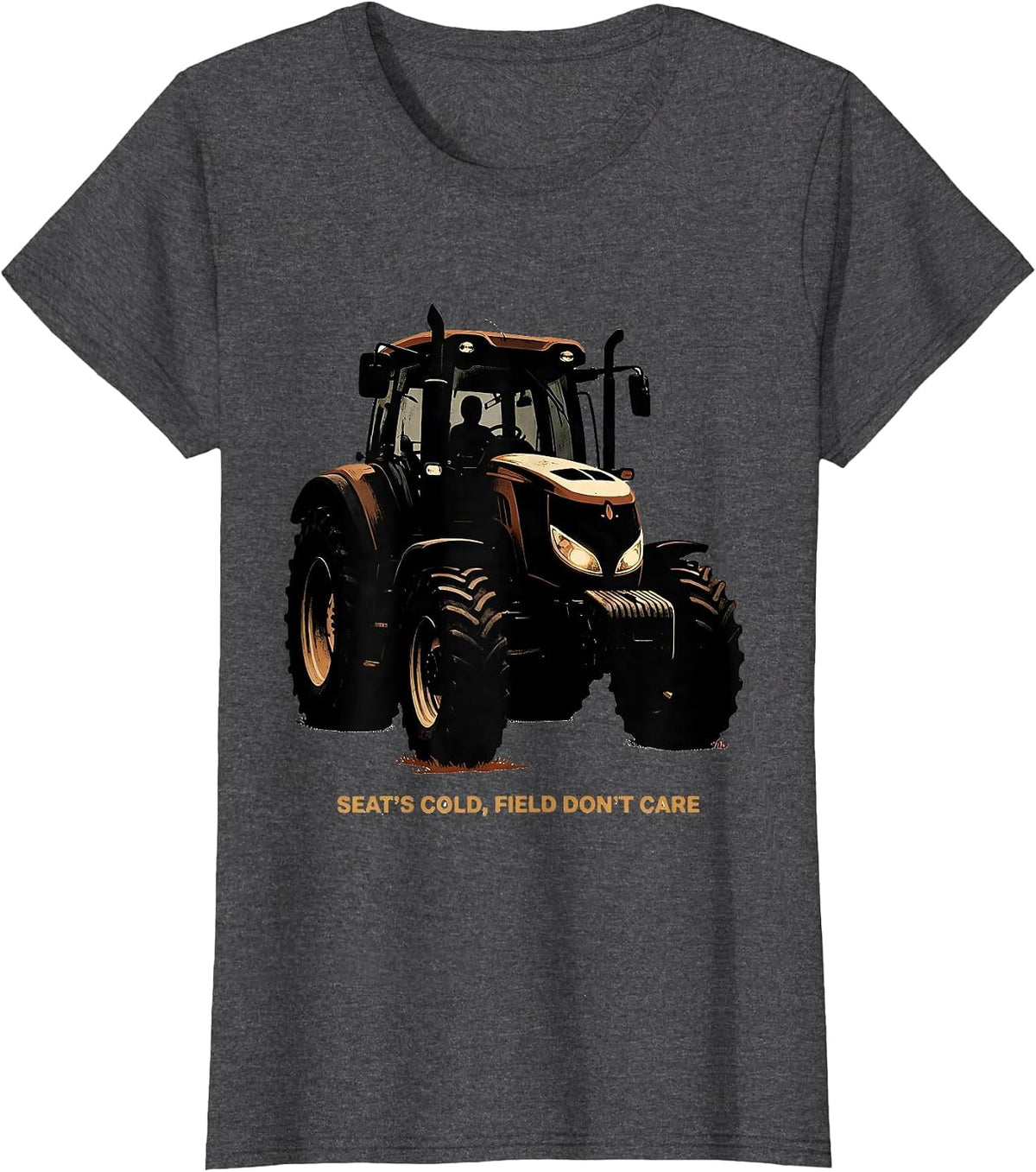 Women's Seat's Cold Field Don't Care Funny Farmer Tractor Heritage T-Shirt - Dark Heather Grey