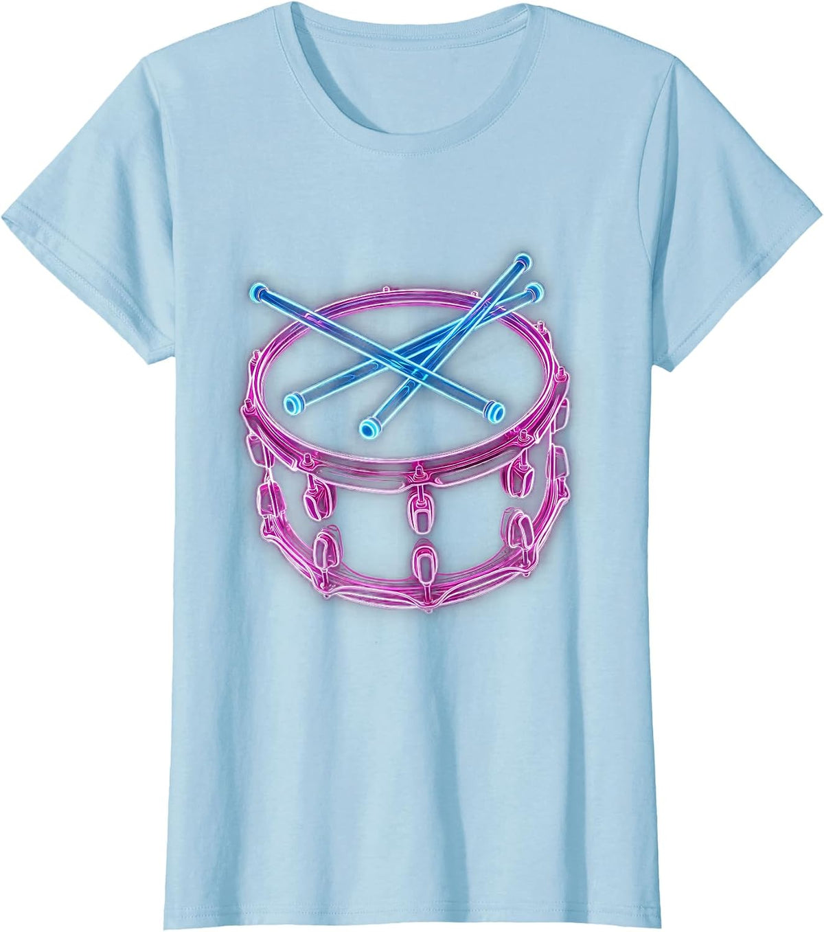 80s Rock Drummer Crossed Drumsticks Snare Drum T-Shirt - Baby Blue