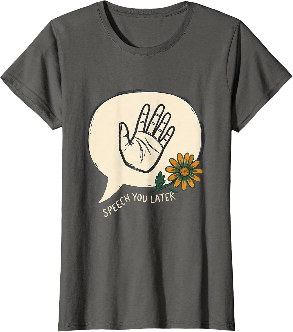 Women's Speech You Later Retro Folk Art Speech-Language Pathologist T-Shirt - Asphalt Grey