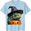 Men's Chameleon Paper Cutout Whimsical Halloween Witch Hat Animal T-Shirt - Baby Blue