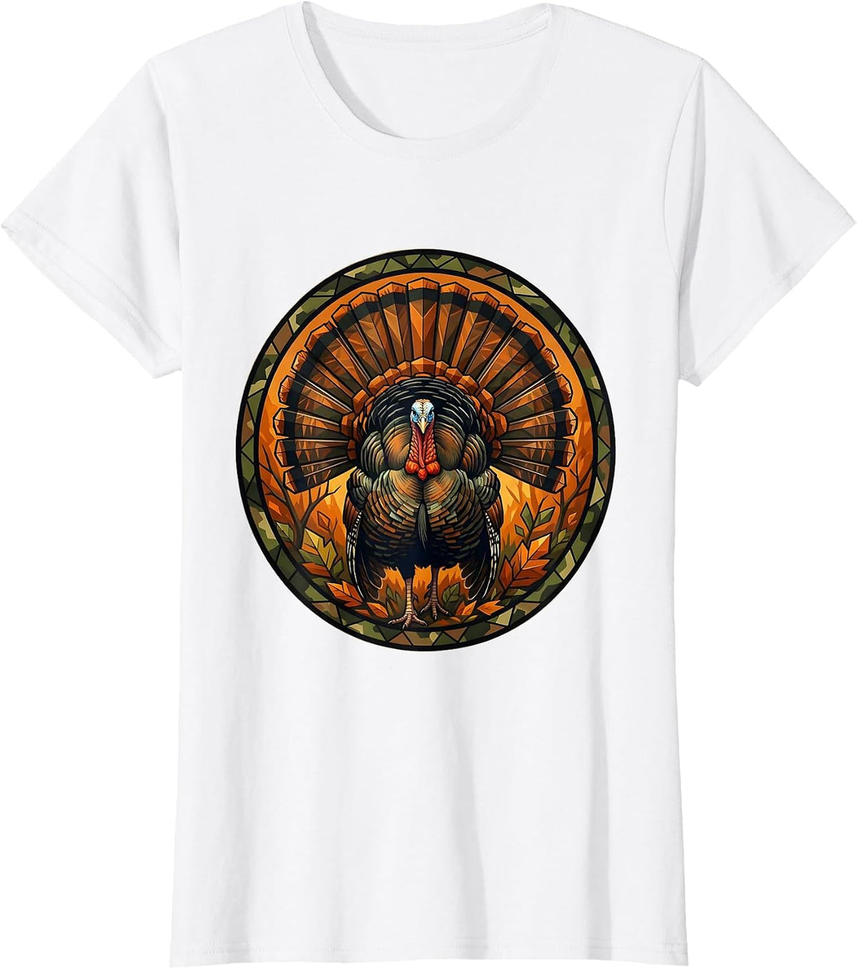 Wild Turkey Strutting Autumn Camo Hunting Design T-Shirt - White