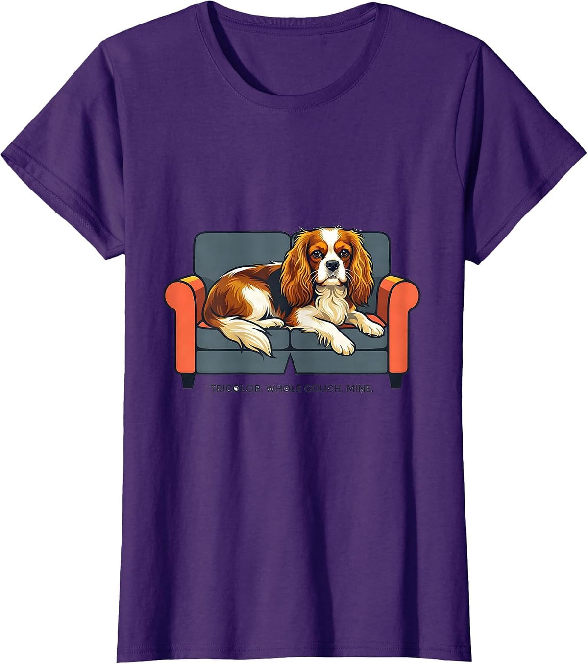 Women's Tricolor Whole Couch Mine Cavalier King Charles Spaniel Dog T-Shirt - Purple