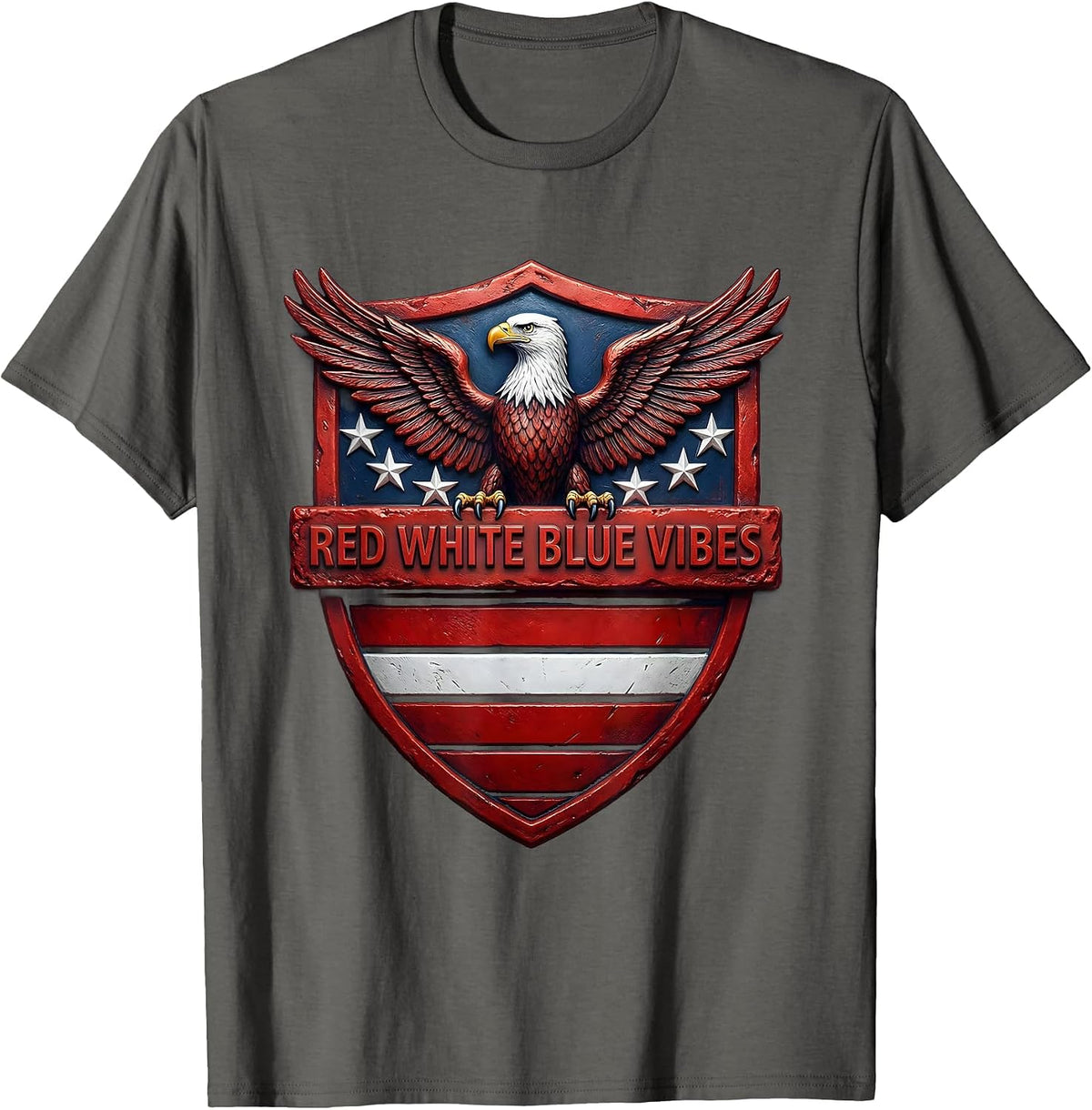 Red White and Blue Vibes Patriotic Design T-Shirt - Asphalt Grey