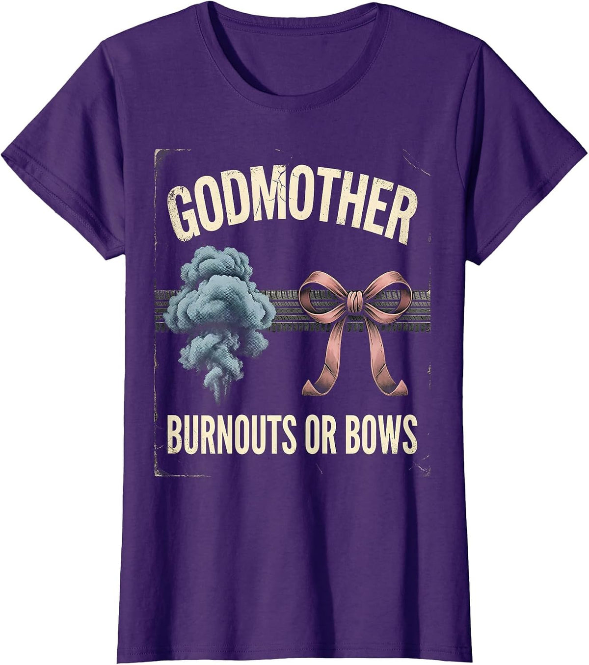 Women's Godmother — Burnouts Or Bows Distressed Gender Reveal Party T-Shirt - Purple