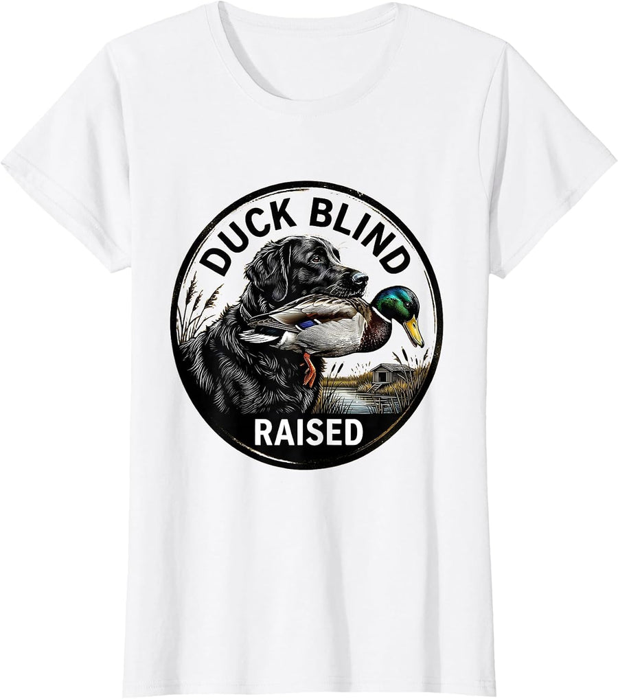 Women's Duck Blind Raised Scratchboard Hunting Dog Waterfowl Youth T-Shirt - White