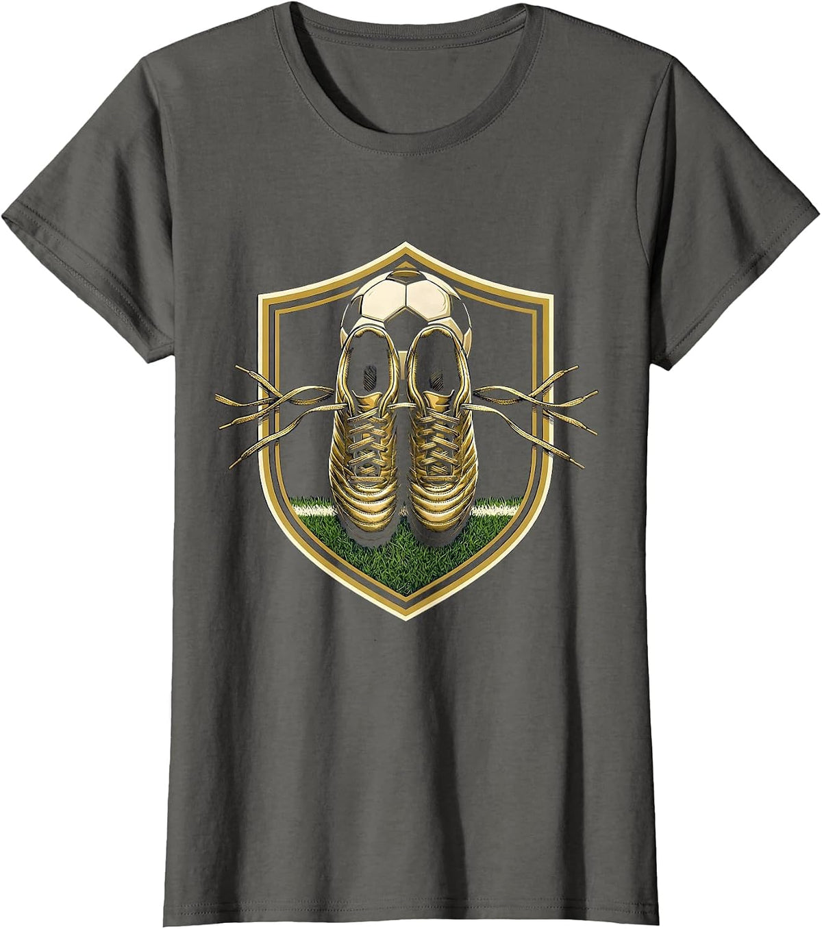 Women's Soccer Dad Cleats Over Shoulder Graphic T-Shirt - Asphalt Grey