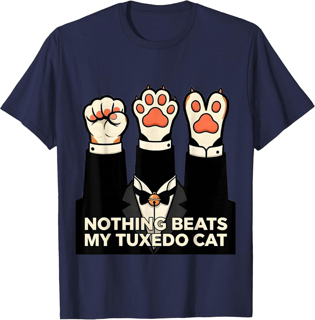Men's Nothing Beats My Tuxedo Cat Funny Cat Lover Rock Paper T-Shirt - Navy Blue