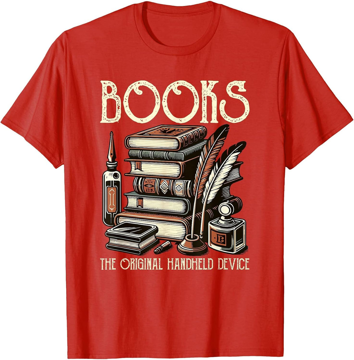 Books Original Handheld Device Book Librarian T-Shirt - Red