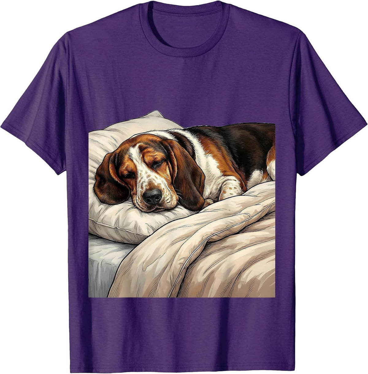 Sleeping Basset Hound Cozy Breed Humor Pajama T-Shirt - Purple