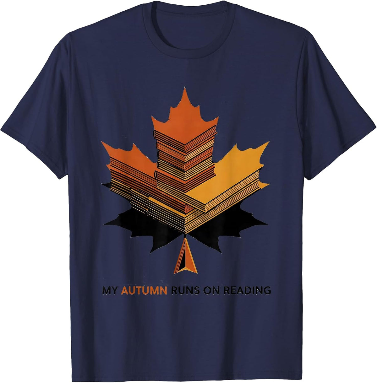 My Autumn Runs On Reading Geometric Teacher Book Lover T-Shirt - Navy Blue