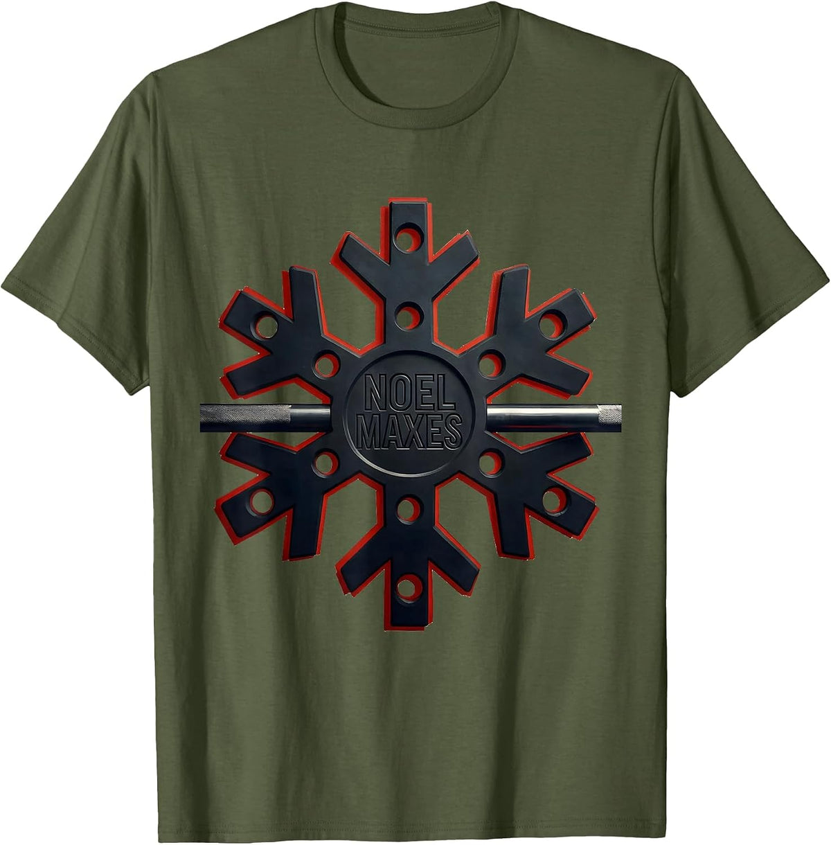 Men's Noel Maxes Funny Christmas Gym Bodybuilder Weightlifting T-Shirt - Olive Green