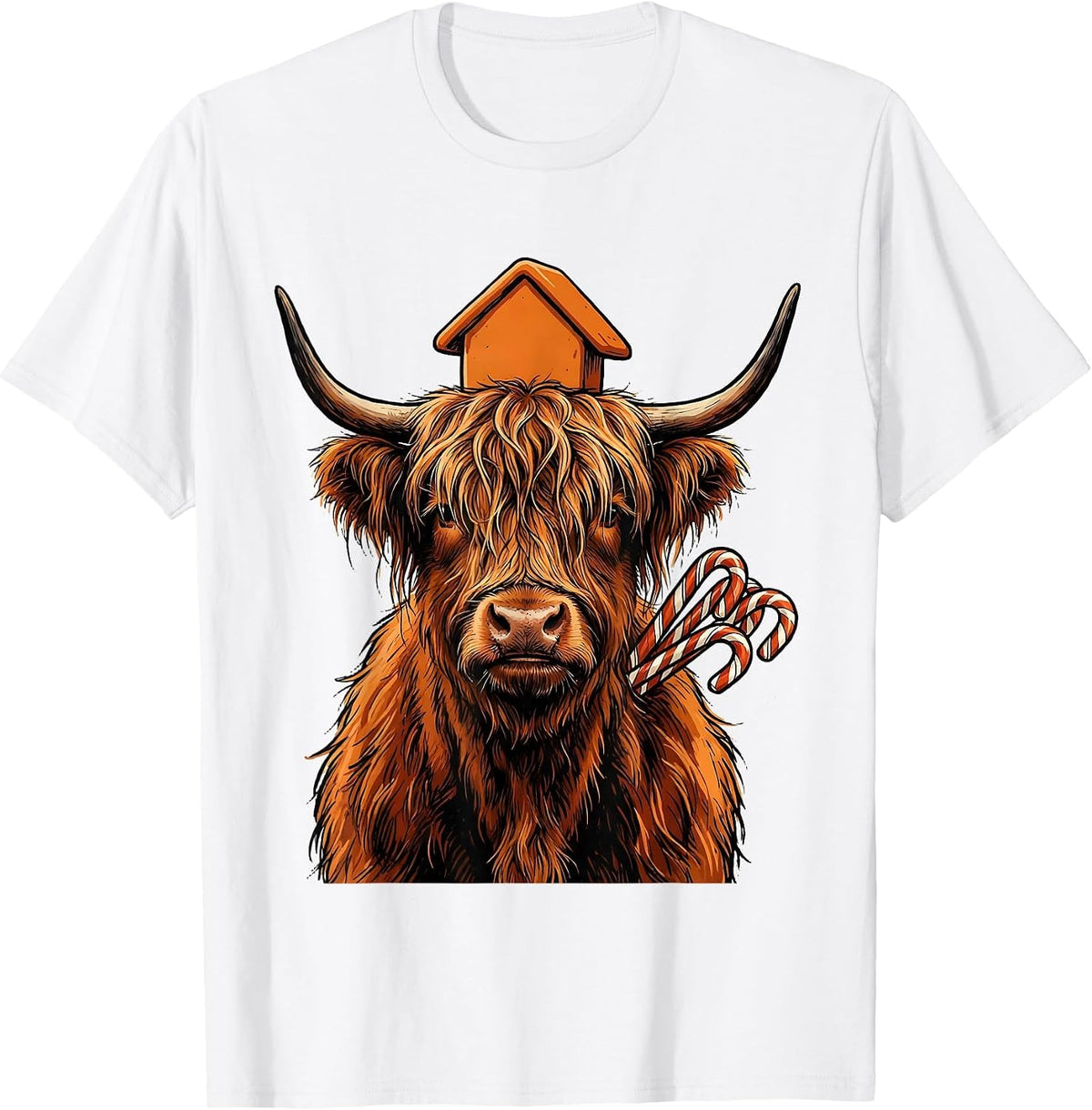 Men's Shaggy Highland Cow Highland Cow Lover Fall Holiday Humor T-Shirt - White