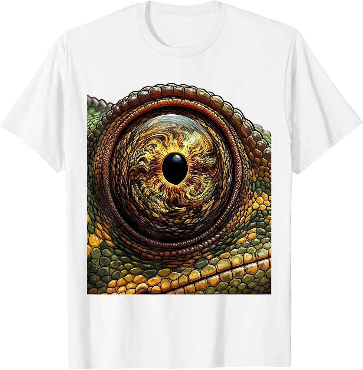 Men's Chameleon Eye Close-Up Swirling Iris Art Design T-Shirt - White
