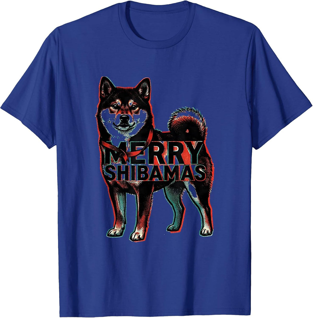 Men's Merry Shibamas Risograph Funny Shiba Inu Christmas Dog Lover T-Shirt - Royal Blue